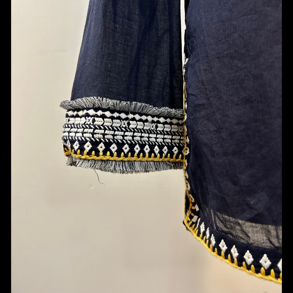 Tory Burch Embroidered Fringe Tunic Top in Navy Size 6 - Picture 3 of 12